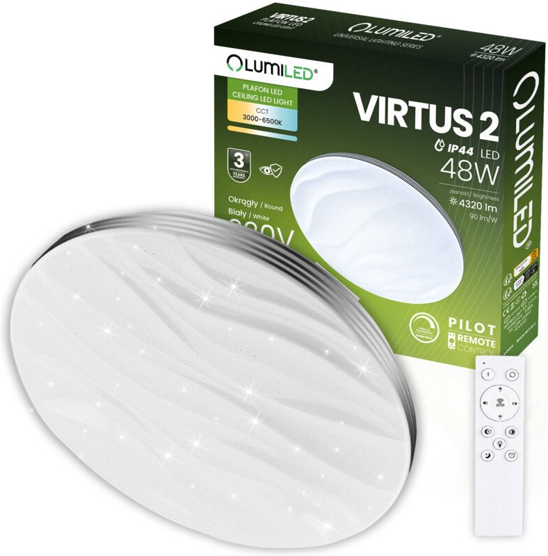 LED-Deckenleuchte VIRTUS2 48W IP44 CCT Weiß Rund 38cm + LUMILED Fernbedienung