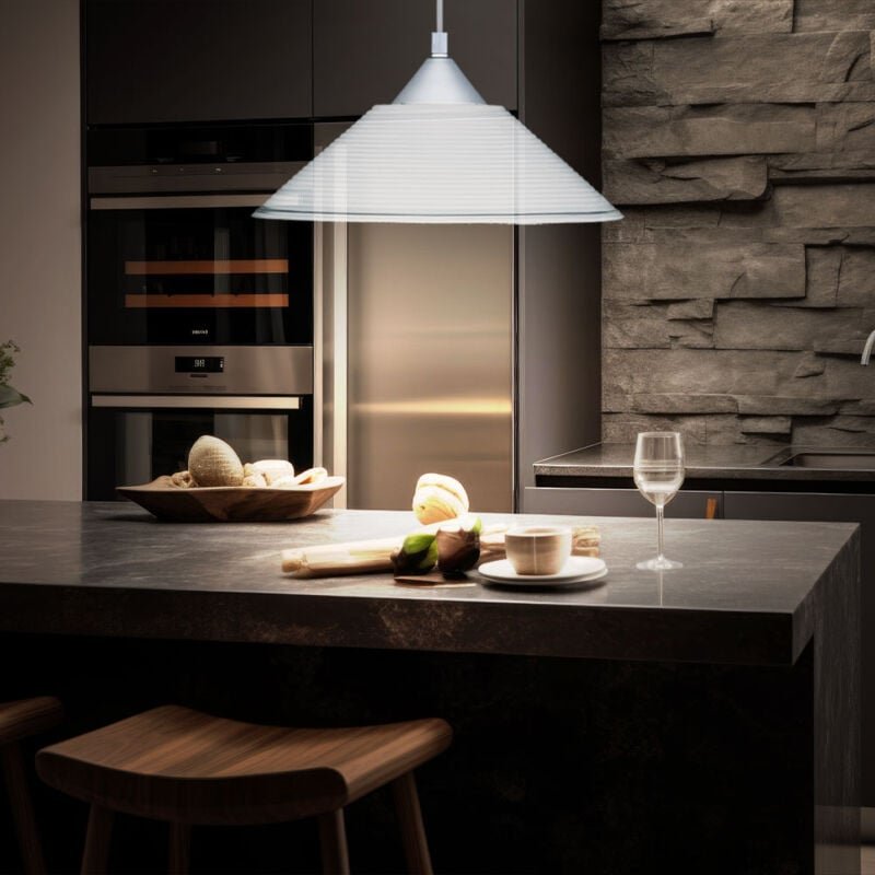 Etc-shop - led 7 Watt Hänge Leuchte Riefenglas weiß Beleuchtung Pendel Lampe Licht