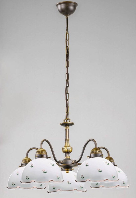 Nonna - Cottage Style Glas 5 Arm Kronleuchter Matt Antik Messing, 5x E27 - Kolarz