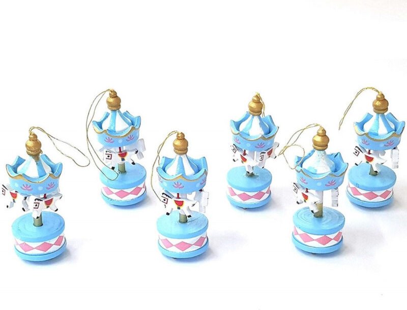 Trade Shop Traesio - Trade Shop - 6 Mini-Spieluhren in Blau CC39835, Karussellpferde, Holzdekoration, 8 x 3,5 cm -
