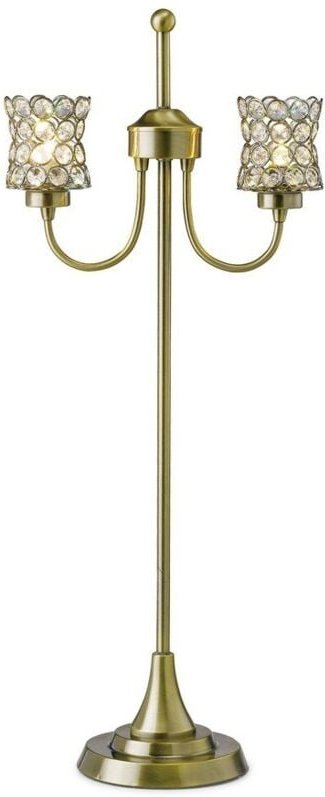 Inspired Diyas - Nelson - Tischlampe 2 Licht Antik Messing, Kristall