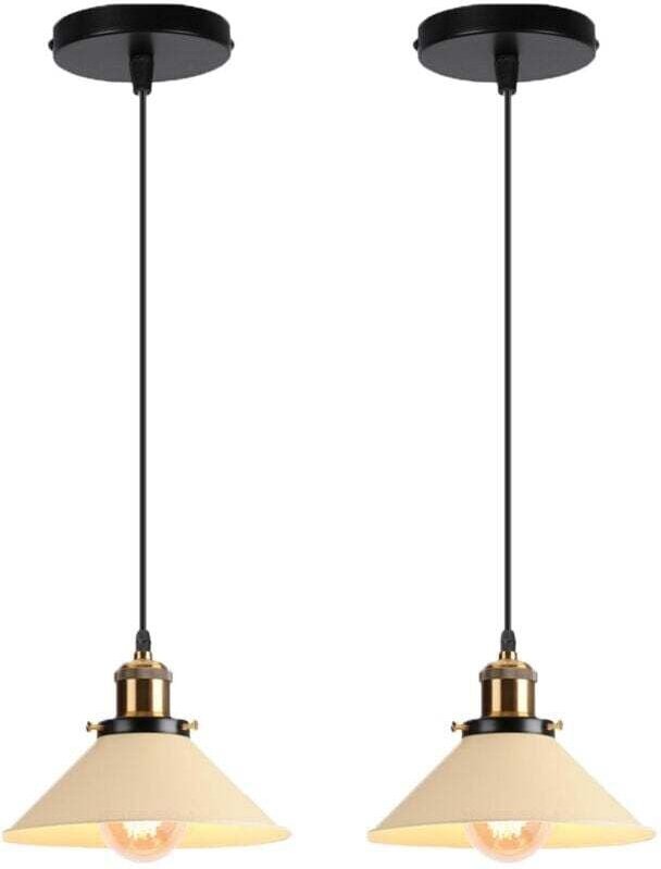 2er Set Retro Industrie Pendelleuchten für Flur, Wohnzimmer, Restaurant, E27, 40W, Hellgelb