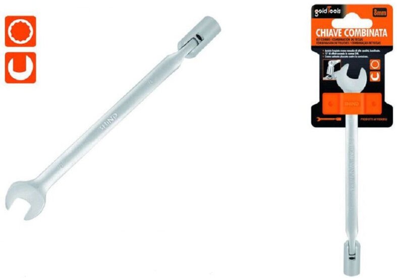 Trade Shop Traesio - Trade Shop - 8-mm-Maulschlüssel mit festem und Steckschlüsseleinsatz und Chrom-Vanadium-Gelenk 9755...