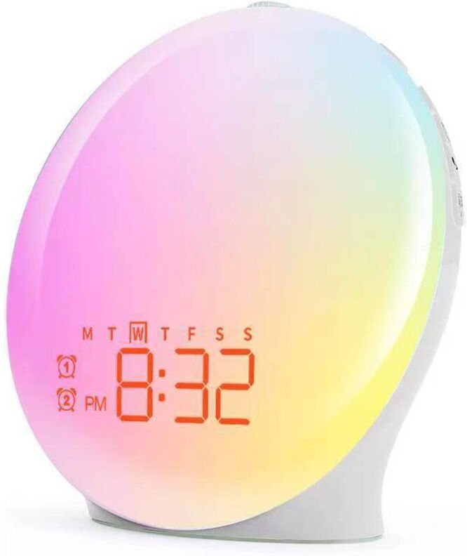Eveil Lumière LED Radio Réveil Matin Lumineux Lampe de Chevet 20 Niveaux de Luminosité Simulateur d'Aube et Crépuscule 2...