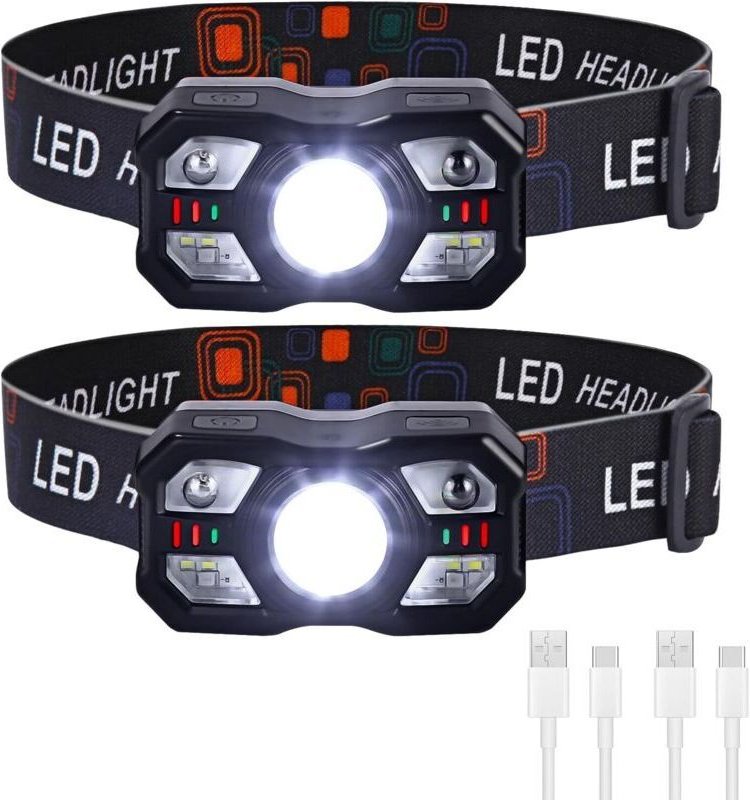 Vtizikl 2PCS Lampe Frontale LED Rechargeable Puissante , Ultra Lumineuse , Légère et Durable avec Capteur et Rouge d'Écl...