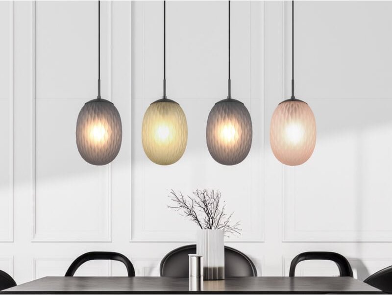 Trio - Pendelleuchte facette 4-flammig mit farbigen ovalen Glasschirmen, b: 117cm