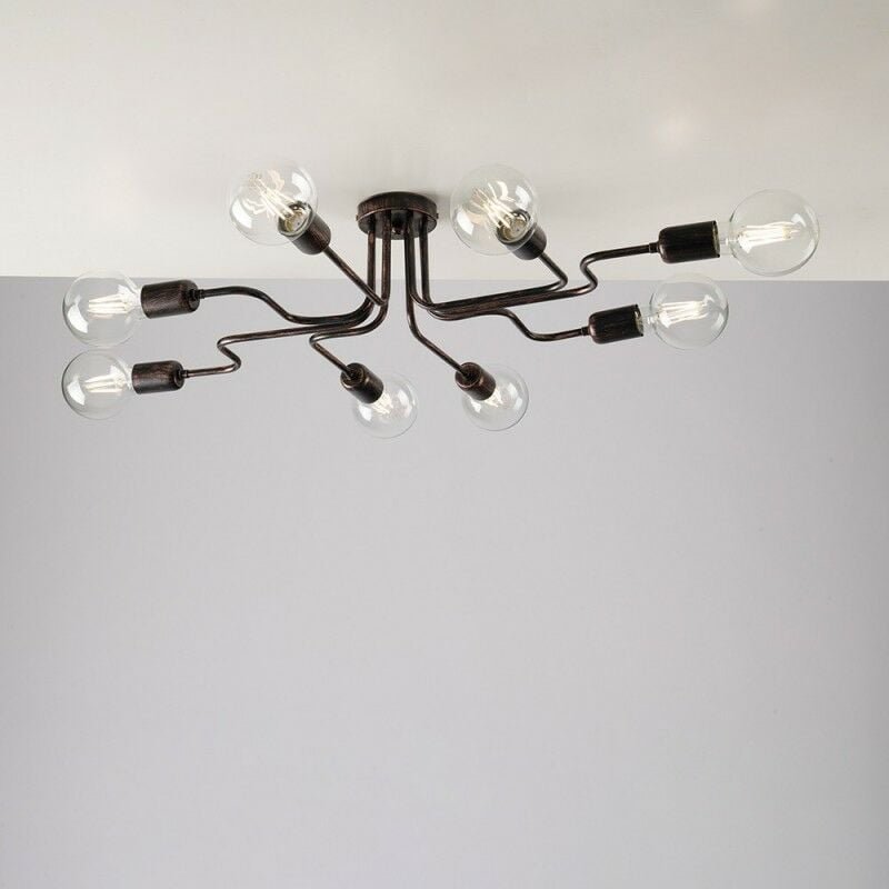 Schwarze Eisen-Deckenlampe mit Kupferdekor acht Lichter 83x66x h17 cm