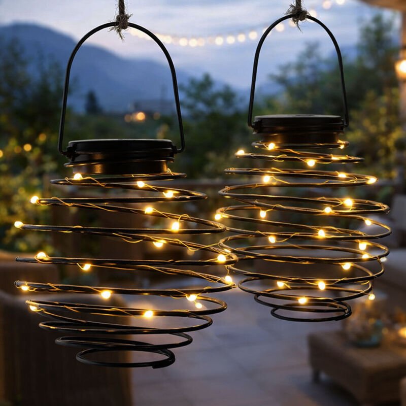 LED Solarleuchte Bienennest Solarlampe Spirale anthrazit Außenleuchte Solarhängelampe, 18x LED warmweiß, D 15 cm, 2er Se...