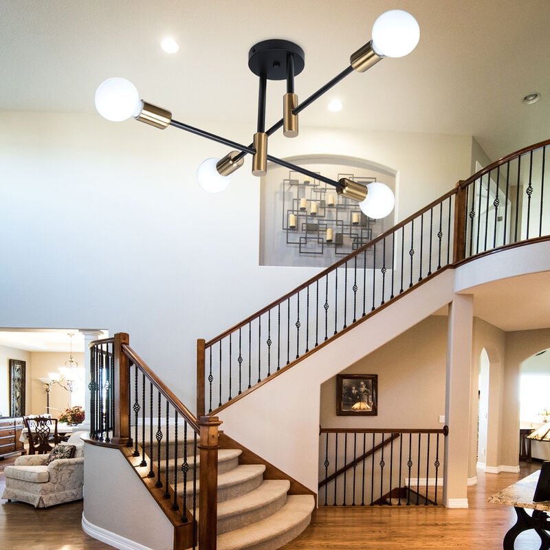 Deckenleuchte Industrielle Vintage, 4 Lichter E27, Deckenlampe aus Metall, Kreative Innenbeleuchtung für Esszimmer, Schl...