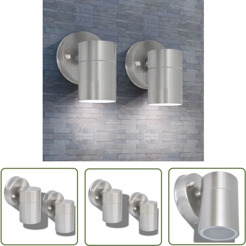 The Living Store Außenwandleuchten 2 Stk. Edelstahl Abwärtsstrahlend - Außenwandleuchte - Edelstahl - Gartenbeleuchtung ...