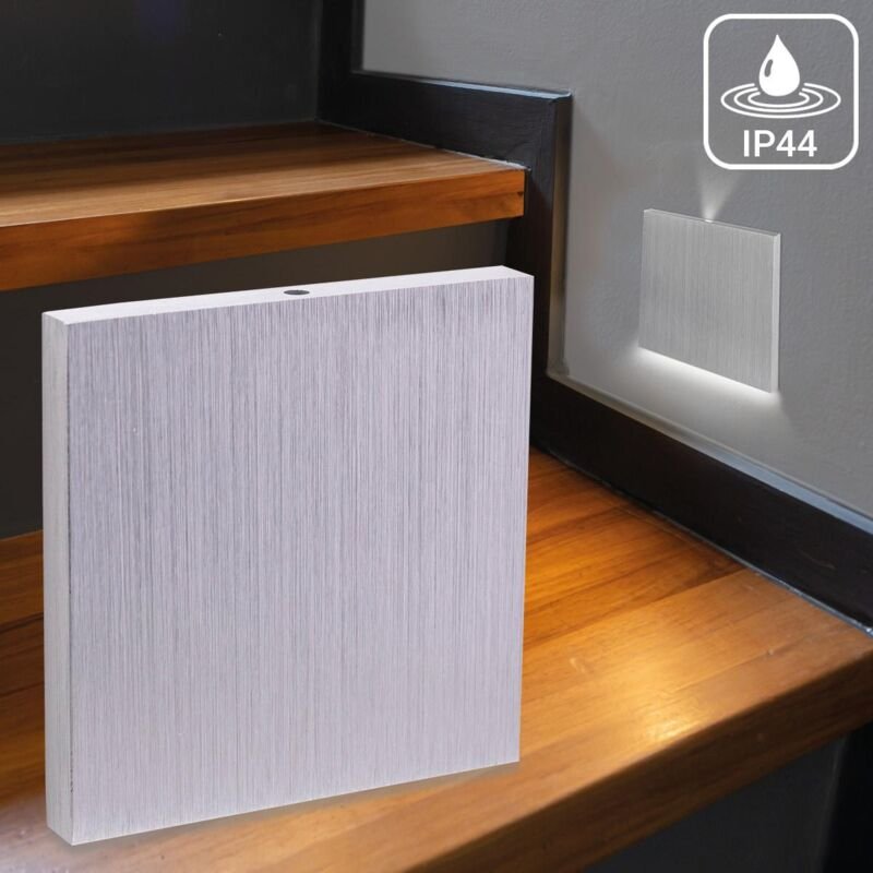 IP44 LED Treppenbeleuchtung 230V Wandeinbauleuchte eckig Alu-gebürstet - Unterteil Lichtfarbe: Neutralweiß 4000K 1,5W - ...