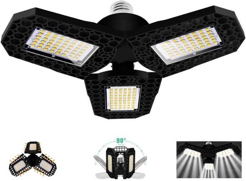 60-W-LED-Garagenleuchte, E27-Deckenleuchte mit 3 verstellbaren Paneelen, ultrahelles 6000-lm-Kaltweißlicht, für Garage, ...