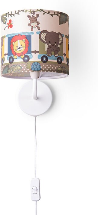 Paco Home - Tischlampe Kinderzimmer Nachtisch Lampe Stoffschirm Wandleuchte RundTiere Wandleuchte - Weiß, Design 2 (Ø18 ...