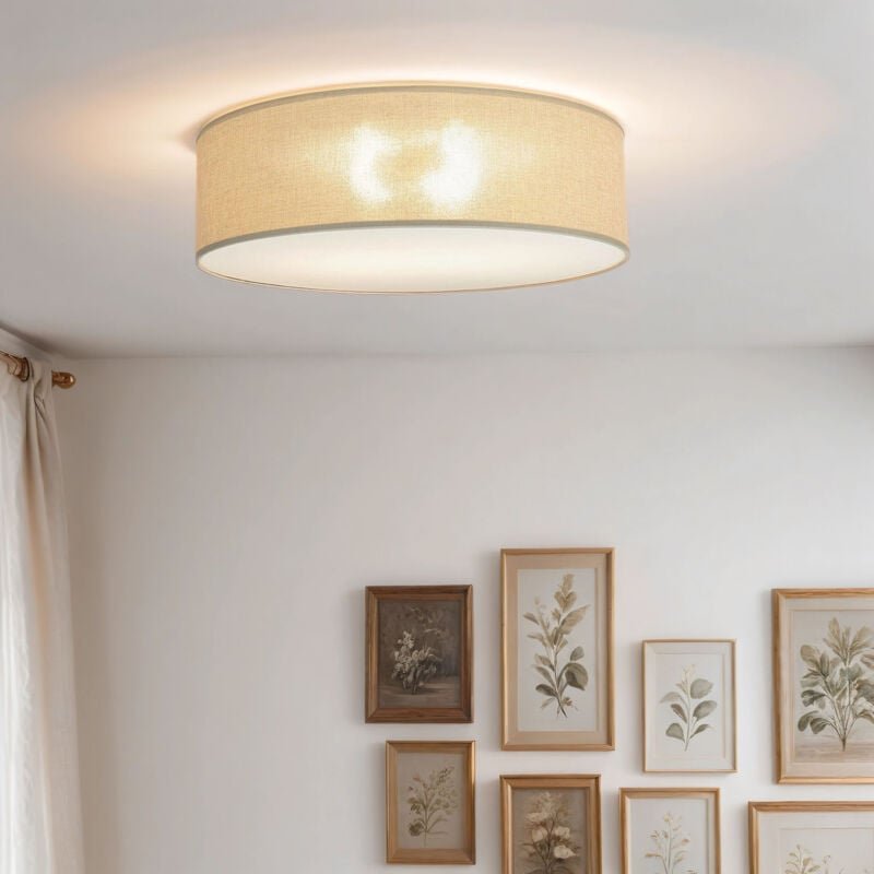 Licht-erlebnisse - Deckenleuchte Stoffschirm ø 45 cm rund in Gold 2x E27 Deckenlampe