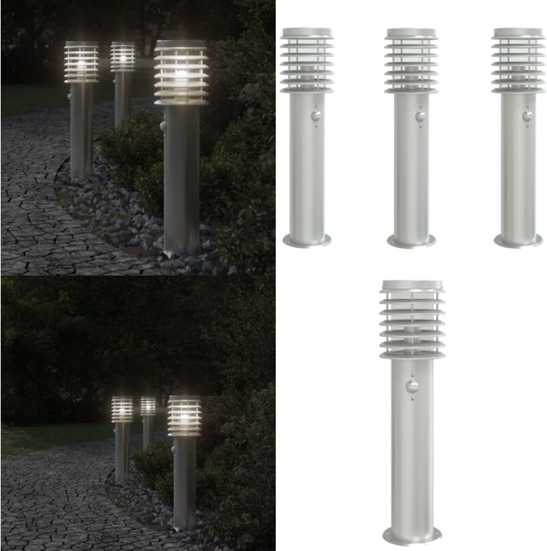 Wegeleuchten mit Bewegungsmelder 3 Stk. Silbern 60 cm Edelstahl - Outdoor-Beleuchtung - Gartenlampe - LED-Lampe - Bewegu...