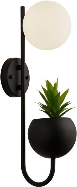 Searchlight Lunar Wandleuchte aus schwarzem Metall und Opalglas