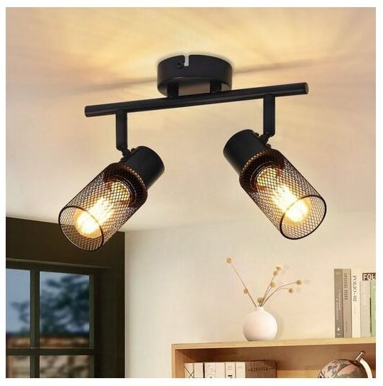 Deckenleuchte 2 Flammig Deckenstrahler Schwarz - Deckenlampe Spot Metall Industrial Schwenkbar 330°E27 led für Flur Gang...