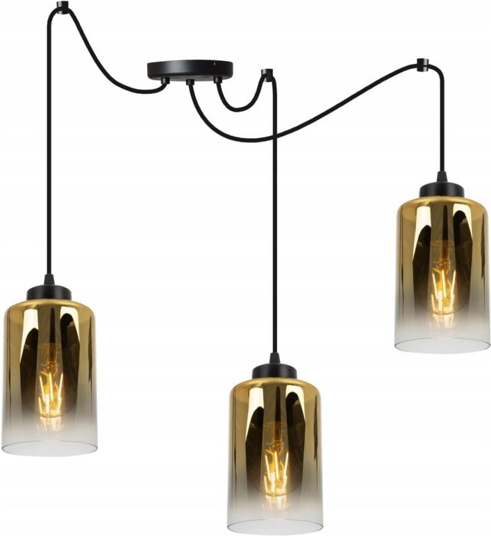 Thumbnail - Elegante Spinnen-Hängelampe Aus Glas Mit Goldenem Schirm