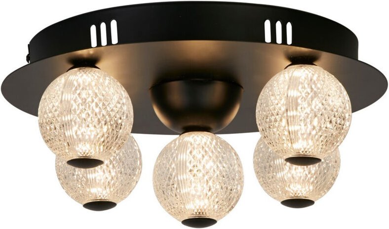 Searchlight Asteroid LED-Deckenleuchte, schwarzes Metall mit klaren Acrylkugeln