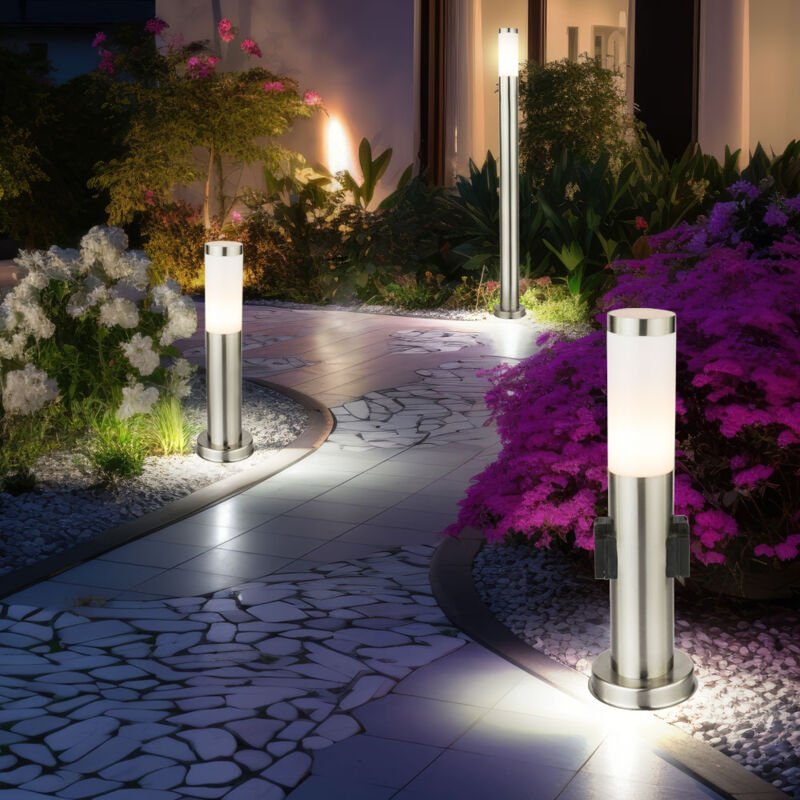 Außenleuchte Stehlampe mit Steckdosen Außensteckdosen Sockelleuchte Standlampe Edelstahl, Stehleuchte 1x 110cm 1x 45cm, ...