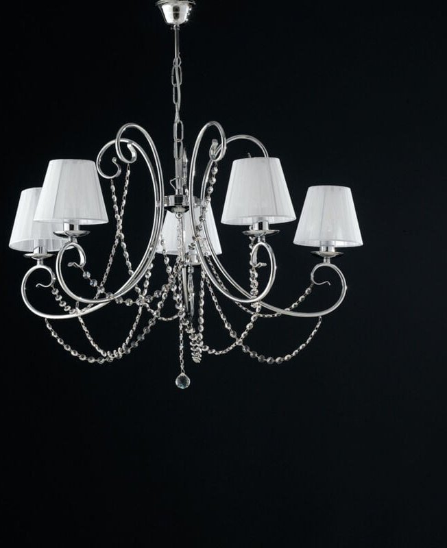 Bonetti Illumina - Magda – 5-flammiger Kronleuchter aus verchromtem Eisen mit 115 Lampenschirmen – Ø72 – BL146-5-CR-PAR