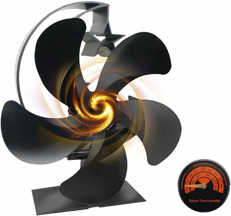 Ventilateur Poele à Bois 5 Pales,Ventilateur Cheminee Silencieux avec Thermomètre,Ventilateur de Poêle à Bois Alimenté p...