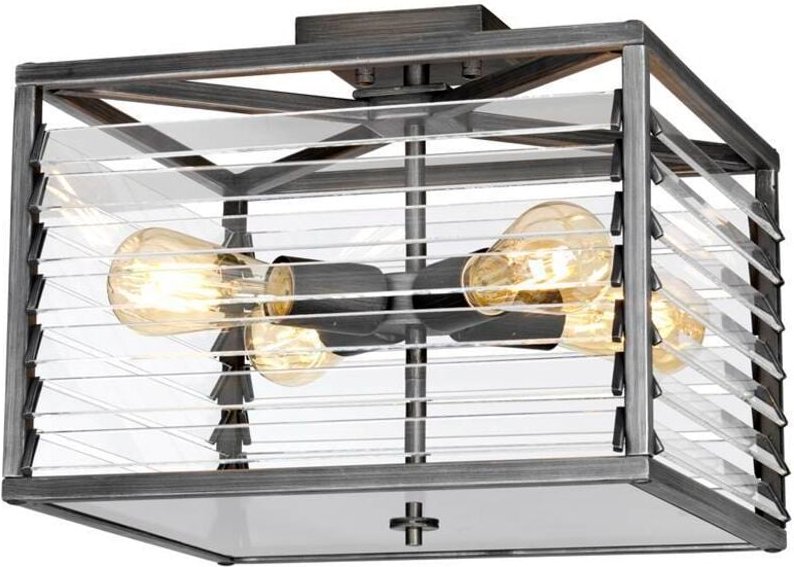 Elstead - Deckenlampe Deckenleuchte Industrial Glas Wohnzimmerleuchte schwarz 4 flammig