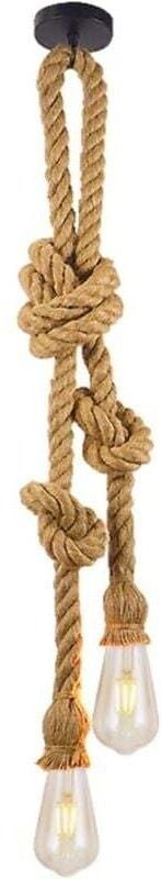 Industrieller E27-Doppelkopf-Kronleuchter aus Hanfseil, verstellbare Vintage-Lampe, ideal für Restaurants, Bars oder Caf...