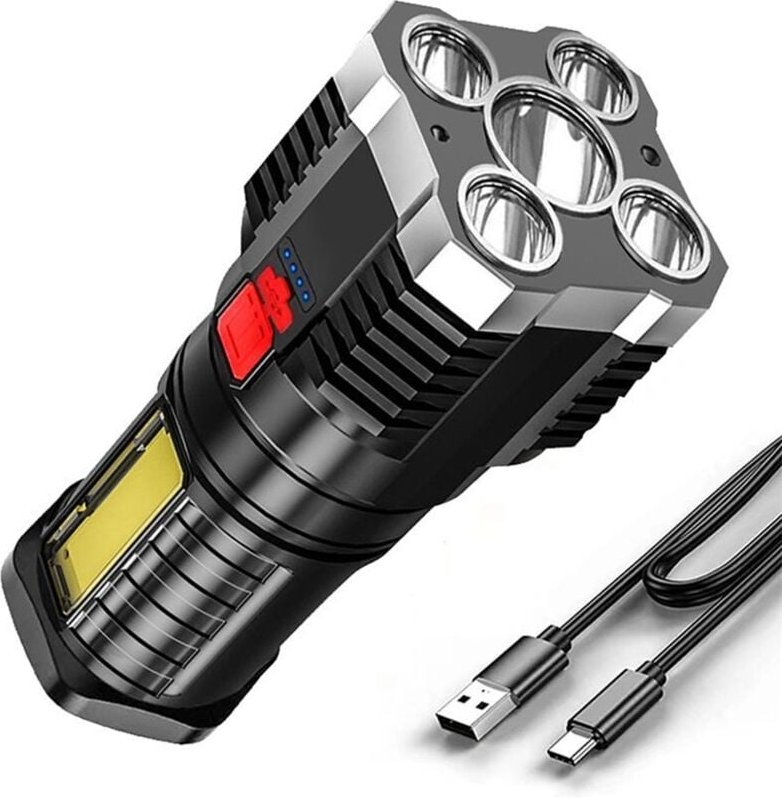 Superhelle Taschenlampe mit extrem leistungsstarker, wiederaufladbarer LED-Seitenleuchte (5 LEDs) fü