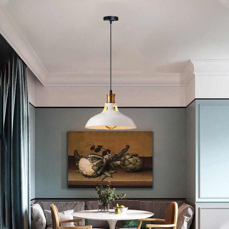 Pendelleuchte Lampenschirm Retro Hängelampe aus Metall Edisen E27 Lampe für Loft Esszimmer Wohnzimmer Flur Weiß - 1PCS