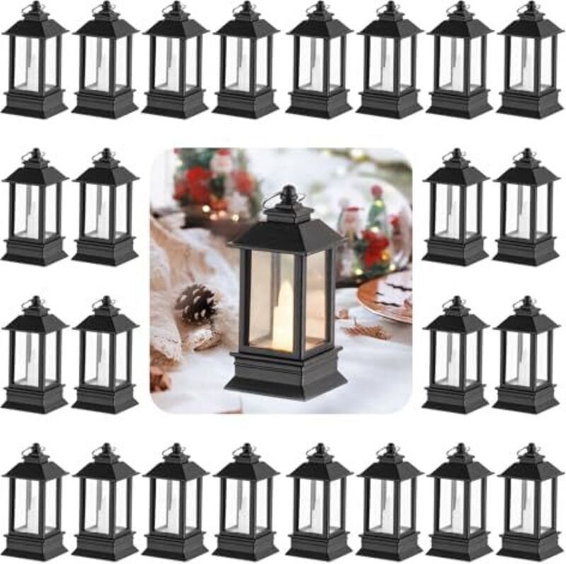Mini LED Laterne outdoor: 24er Set 9 cm super klein Schwarz Laterne Deko mit LED Kerze als Hochzeit Party Ramadan Balkon...