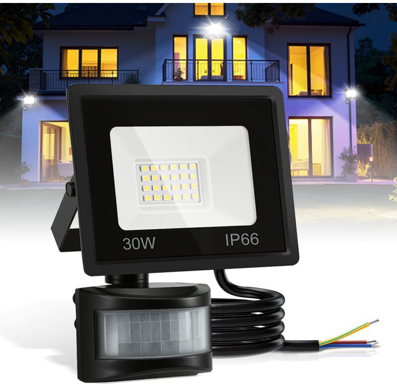 Wolketon LED Fluter mit Bewegungssensor 30W Außenbeleuchtung Scheinwerfer Strahler Kaltweiß