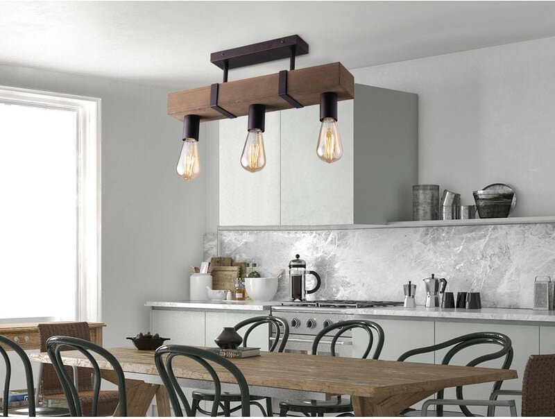 Eco-light - Ausgefallene Vintage led Deckenlampe mit Holzbalken 3-flammig, Breite 50cm