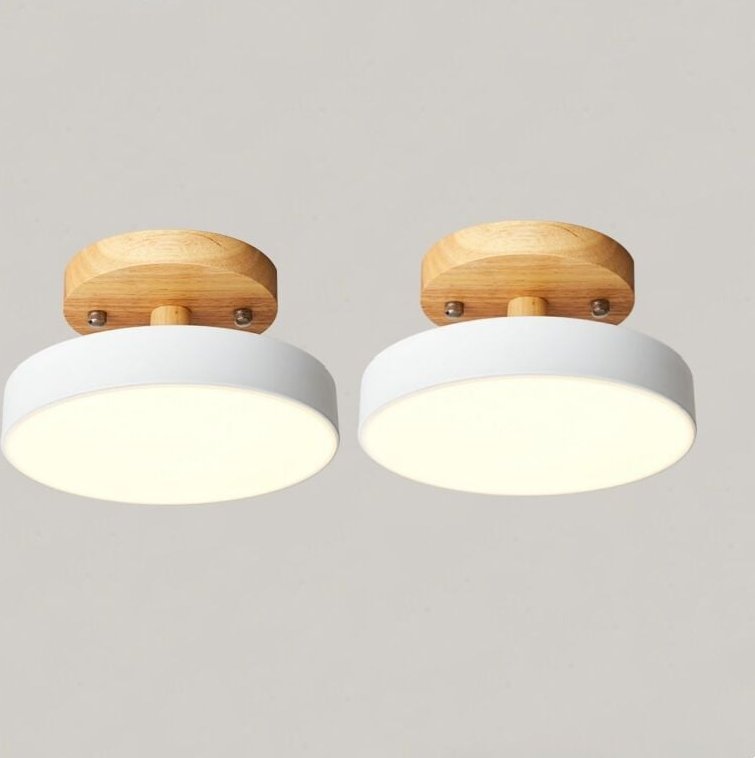 Led Moderne Deckenleuchte Metall Holz Deckenlampe Innen Runde Pendelleuchte Weiß Ø23CM - 1Pcs Neutrales Licht