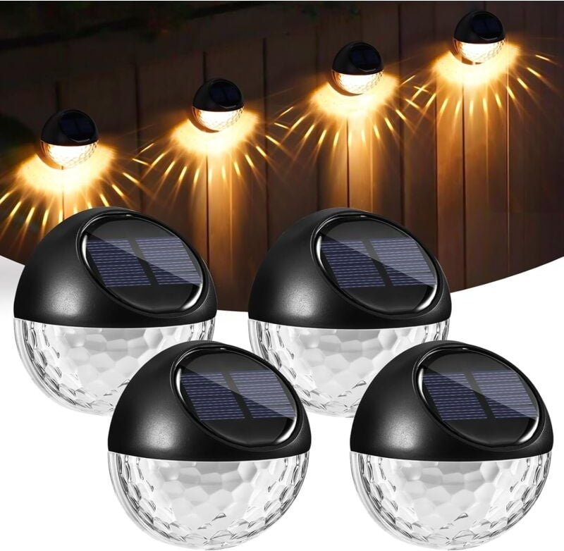 BEBUSINGOTO Solar-Außenwandleuchten, 4er-Pack Solar-Gartenleuchten, warmweiße LED-Außenwandleuchte, IP65 wasserdichte Ga...