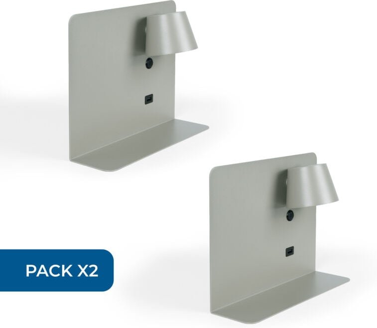 Thumbnail - 2er Pack Wandleseleuchte baskop mit USB-Anschluss und Ablage -