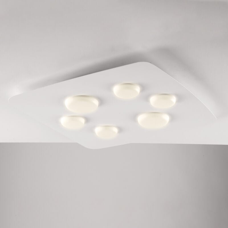 Megan - Deckenleuchte aus weiß lackiertem Metall mit integrierten LED-Silikondiffusoren 6 Lichter H.5 - Ø65 - BL243-PL6-...