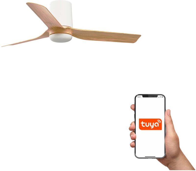 Faro Mini Punt Tub Kleiner 3-Blatt-Deckenventilator Mattweiß, Ahorn Tuya Smart System