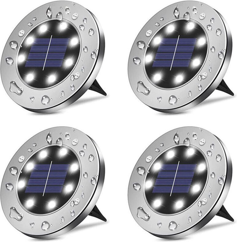 Solar-Außenleuchte, 4-teilige weiße Solar-Bodenleuchte für den Garten, 8 LED wasserdicht IP65 Solar-Außen-Einbaustrahler...