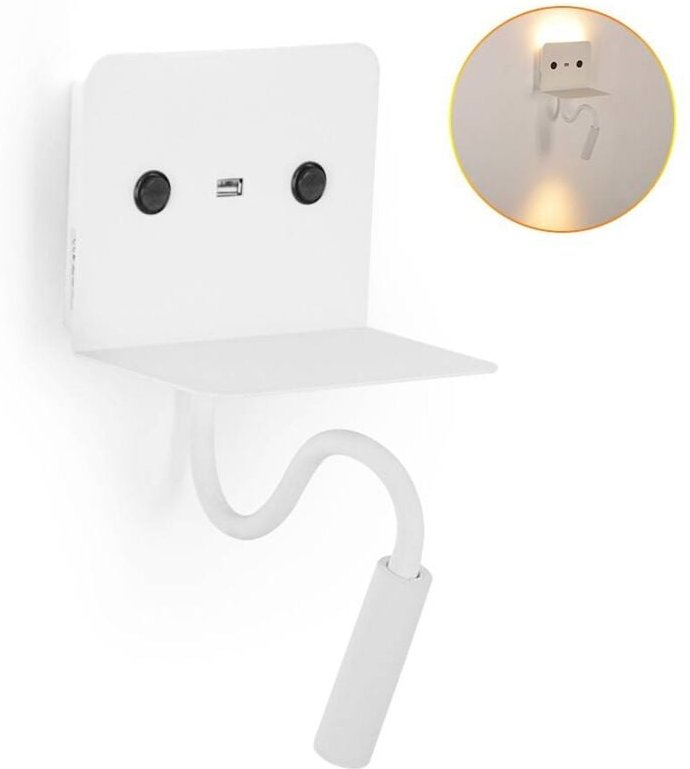 Barcelona Led - Schwenkbare 3W - 6W LED-Leselampe "Slange" mit USB-Ladestation