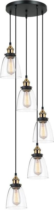 Thumbnail - Francis - Industrie- und Retro-Anhänger schwarz, Gold 5 Light mit klarem Farbton, E27 dimmbar - Italux