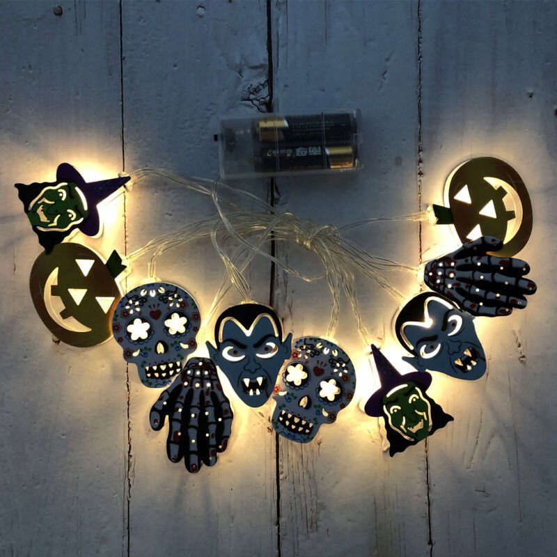Kürbisförmige LED-Lichterkette für Halloween, Punk, Hexenschädel, dekorative Laterne für Karnevalspartys, Gartenfeste