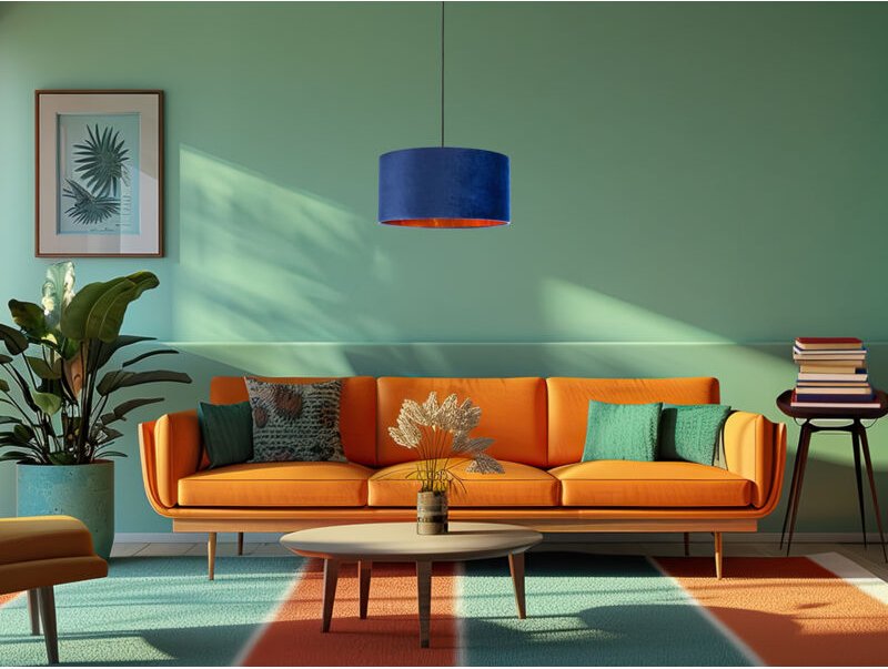 Smartwares - Pendelleuchte Vintage mit Lampenschirm Samt Blau / Gold, ø 40cm