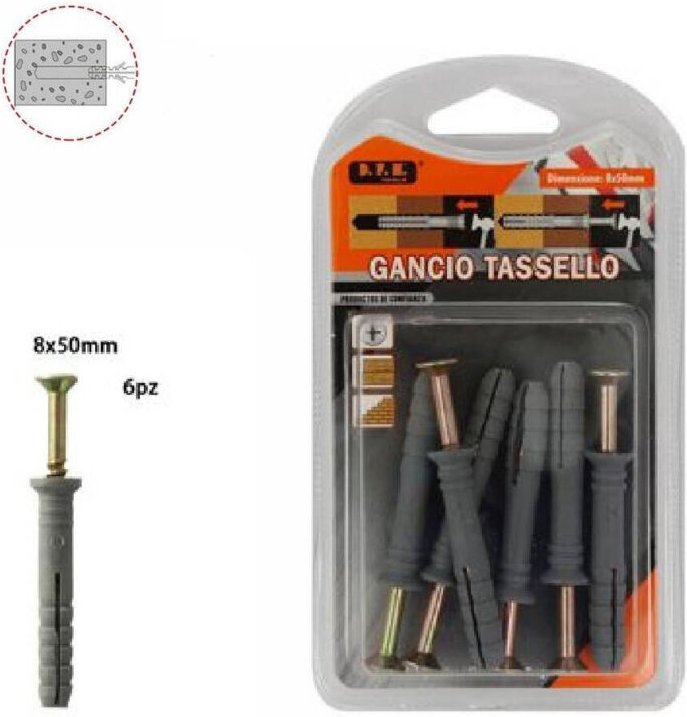 Trade Shop Traesio - Trade Shop - 6er Set Fischer Dübel Schrauben Nägel Haken Dübel Größe 8x50mm 69052 -