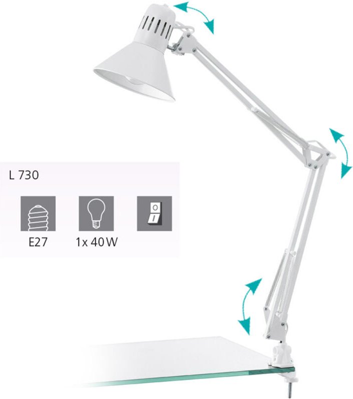 Klemm-Tischleuchte Firmo weiß glänzend 73 cm E27 Tischleuchte - Eglo