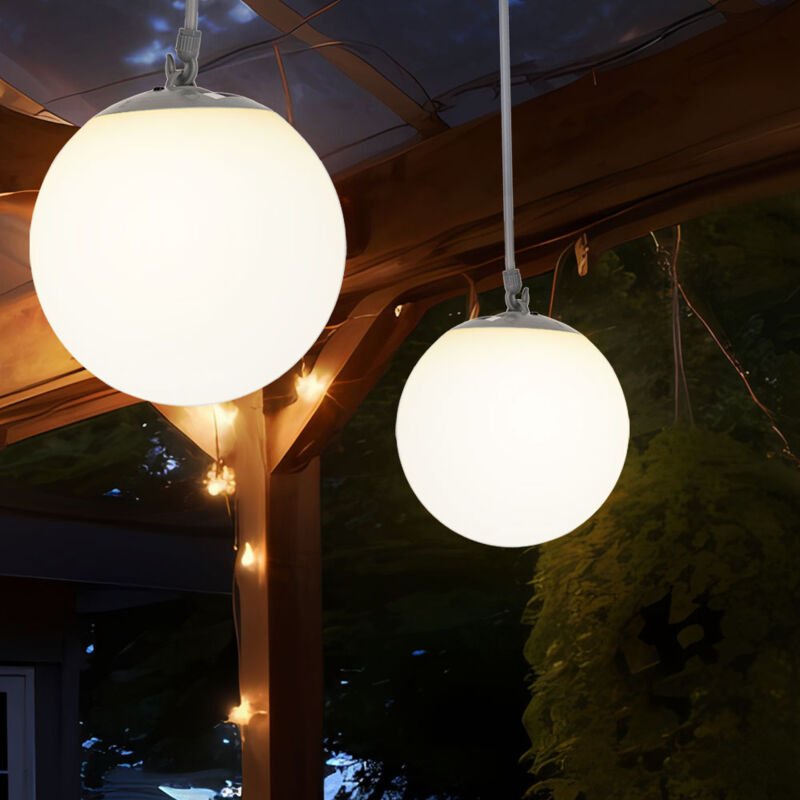 LED Solarlampe Hängeleuchte Balkonlampe weiß Kugel Außenleuchte Gummischlaufe, Kunststoff, 4x LED warmweiß, DxH 20x75 cm...