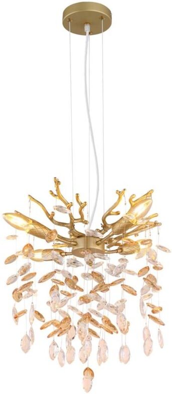 Pendelleuchte Hängeleuchte Deckenlampe goldfarben matt Glaskristalle H 120 cm