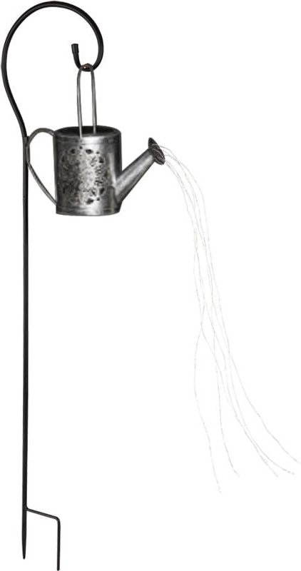 Solar Steckleuchte Gießkanne Außen Gartenlampe im Gießkannen Design Stecklampe silber, 24x led warmweiß, h 94 cm, Garten...