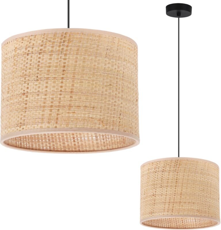 Rattan-Hängelampe Schwarz 1 Flacher Rattan-Lampenschirm 20cm