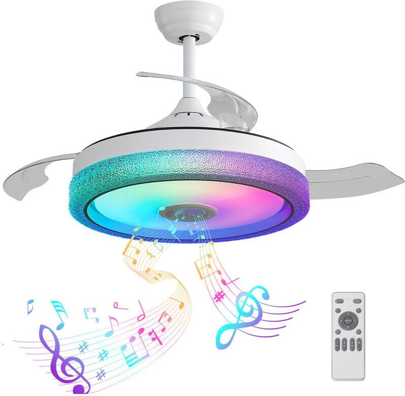 Ventilateur de Plafond Invisible - Pales abs - Moteur Courant Continu Réversible avec Lumière 32W - Sofucor
